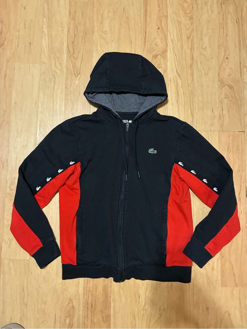 Lacoste Black and Red Hooded Zip Jacket